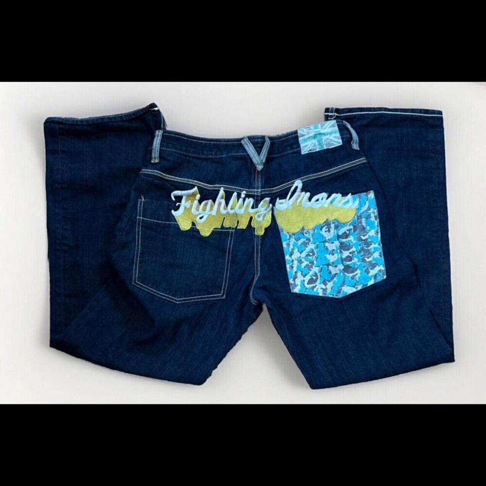 Vintage Artful Dodger Fighting Irons Y2K Baggy Denim Jeans embroidered Men Sz 34